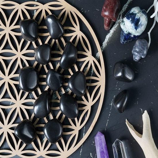 Black Agate Tumbled Stones, Reiki Chakra Healing Decorative Pebble, Vase Fillers Tumble Stone For Jewellery, Gift Item 13 Pieces Set, 20 Mm