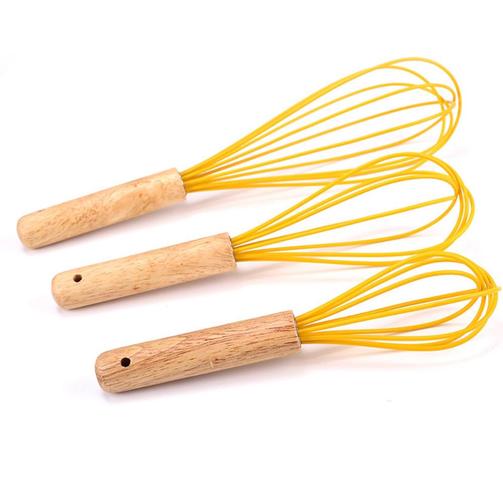 Kitchen Baking Cream Stirring Wooden Handle Manual Silicone Egg Beater Frother Whisk Mixer Blender