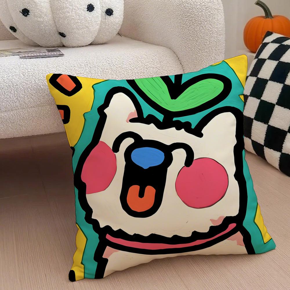 Cute color dogs Cushion Cover Throw Pillow Cover Hidden Button Durable Polyester Chair Cushion