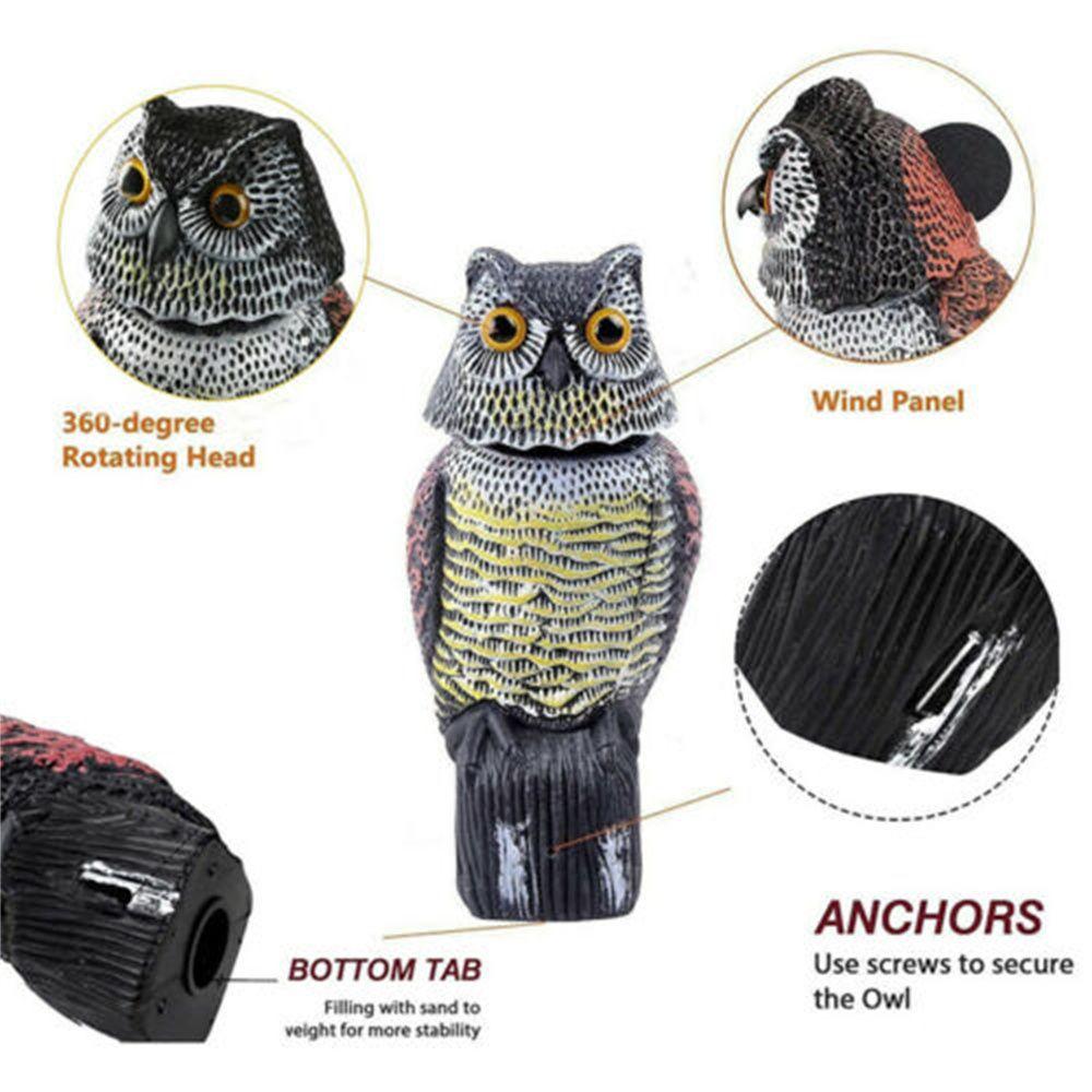 Plastic Nighthawk Sculpture Birds Repellent With Rotating Head Pest Control Fake Owl Decoy Outdoor Bird Deterrent