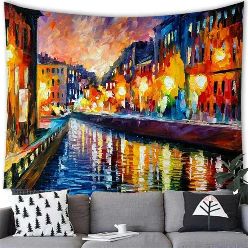 

Мультфильм Картина маслом Пейзаж Гобелен Офис Гостиная Гобелен Украшения Дома Настенный Гобелен 100x75cm