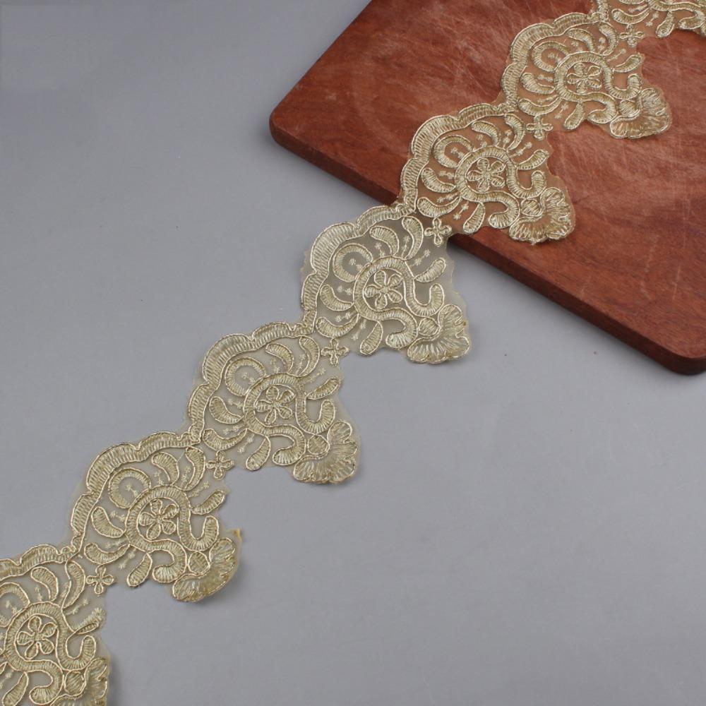 10Yards 9.5cm Width Lace Fabric Trimming Sewing Decoration White Gold Color Beading Car Bone Lace Trimming Accessories