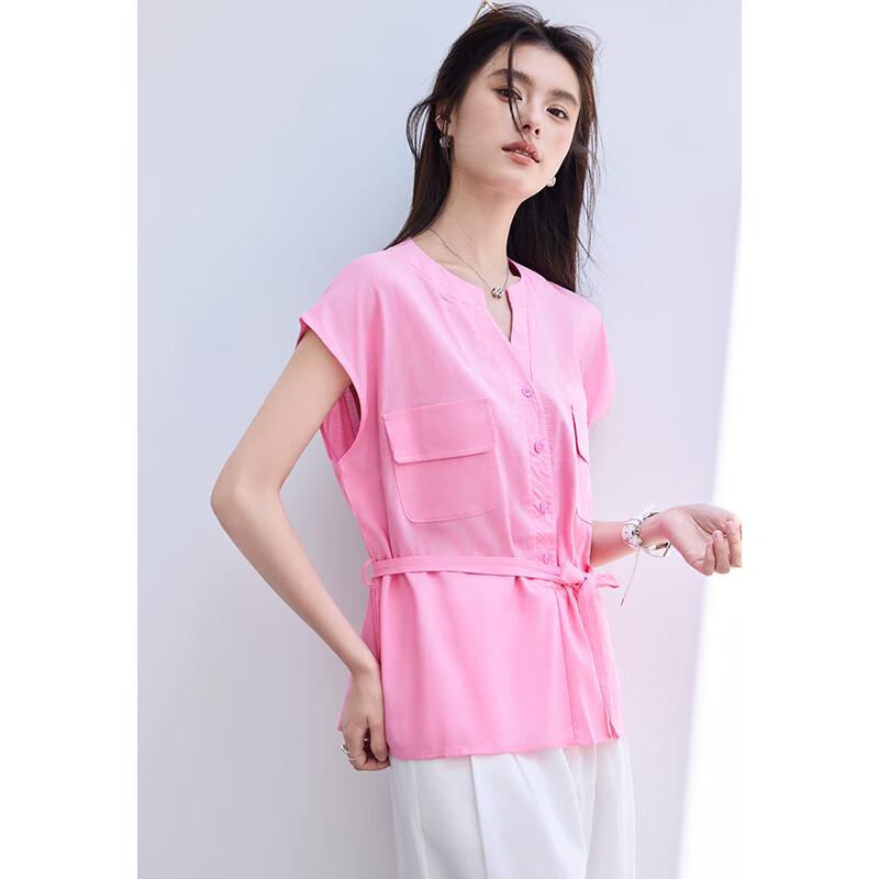 VICTORIA&VERA Women's Summer V-Neck Sleeveless Blouse with Adjustable Tie