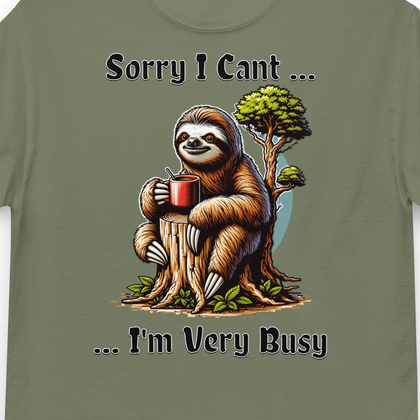 Funny Sloth T-Shirt: Tea Drinking Animal Graphic, 100% Cotton S