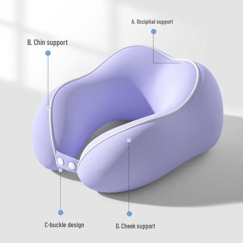 Almohada de Viaje Portátil con Espuma Viscoelástica en Forma de U para Cuello para Coche, Tren y Avión