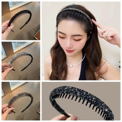 Fashion Plastic Rhinestone Headband Make Up with Toothed Hairband Face Wash Korean Style Diamond Hair Hoop Non-slip