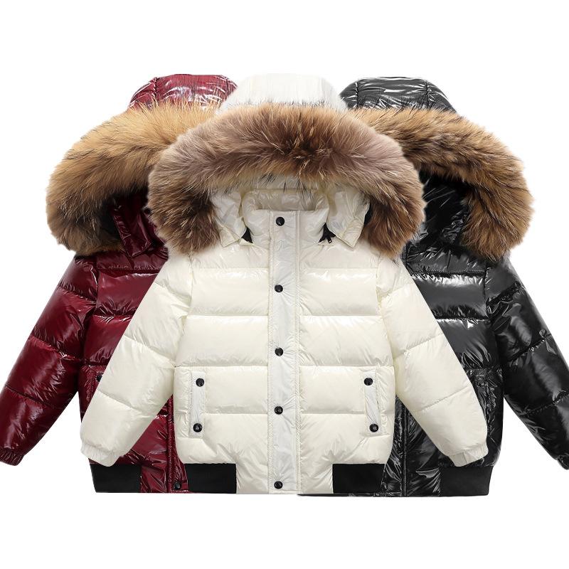 2-10Y Children's Genuine Down Jacket Kids Large Fur Collar Thickened Boys Girls Warm Jacket Waterproof Teenagers Winter Coat
