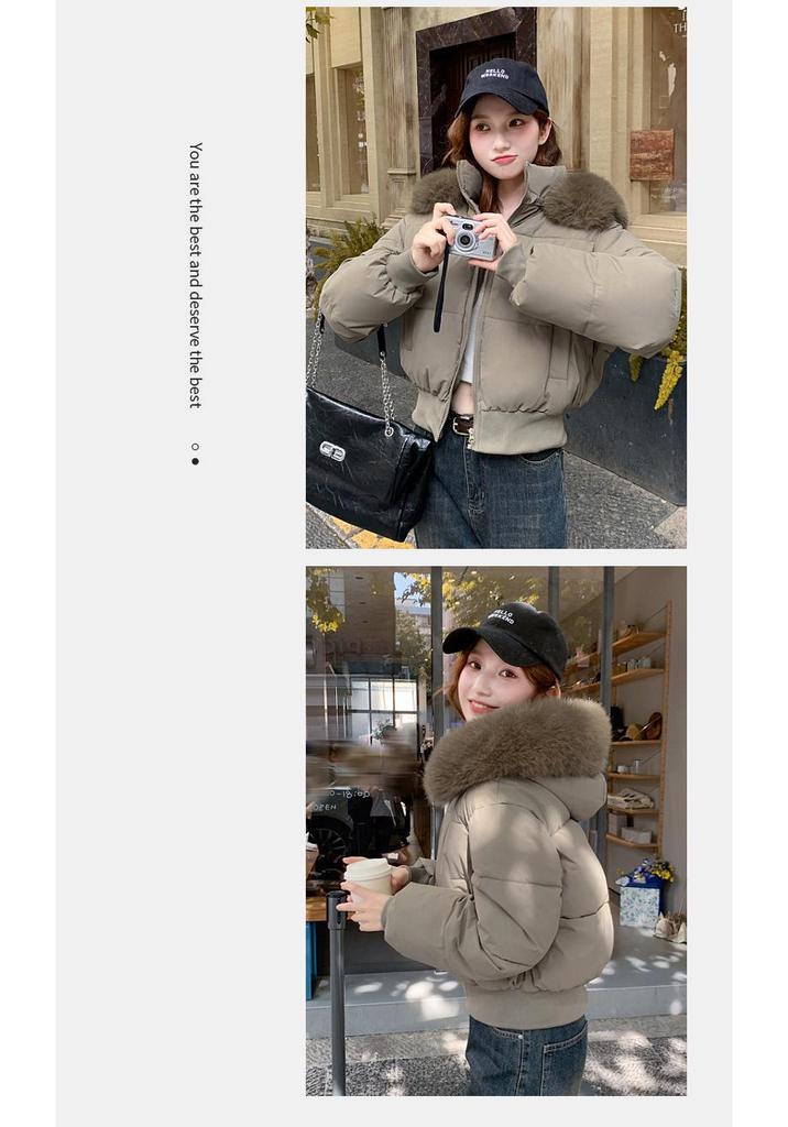 Women's Winter High Waist Hooded Short Jacket with Removable Fur Collar