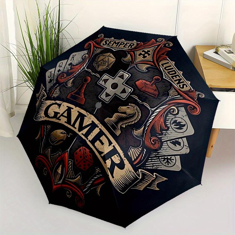1pc Gamer Crest Auto Open/close, All-Season Portable Folding Umbrella for Women & Men, Travel, Everyday, Formal Events - Compact Luxury Parasol, Outdo