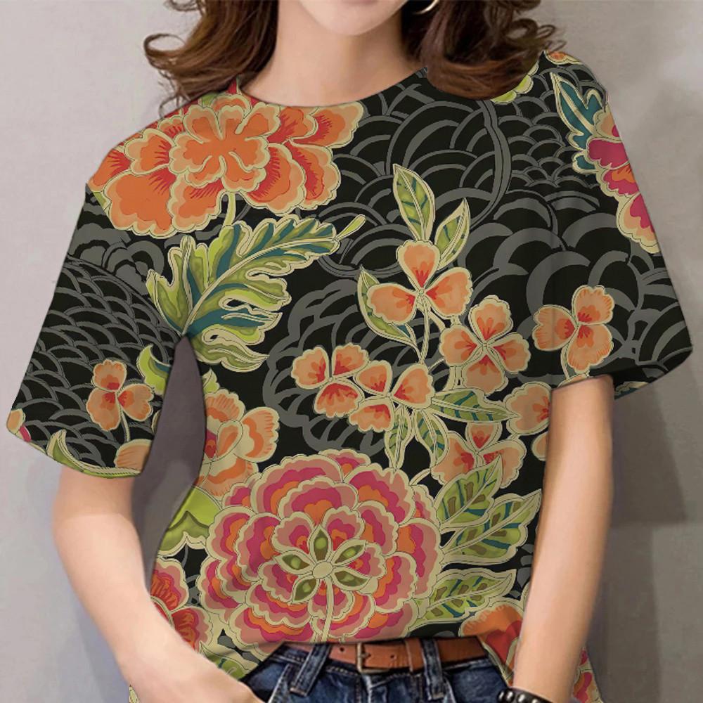 Retro butterfly flower 3d printing T-shirt women's street wear summer fashion short-sleeved O-neck top