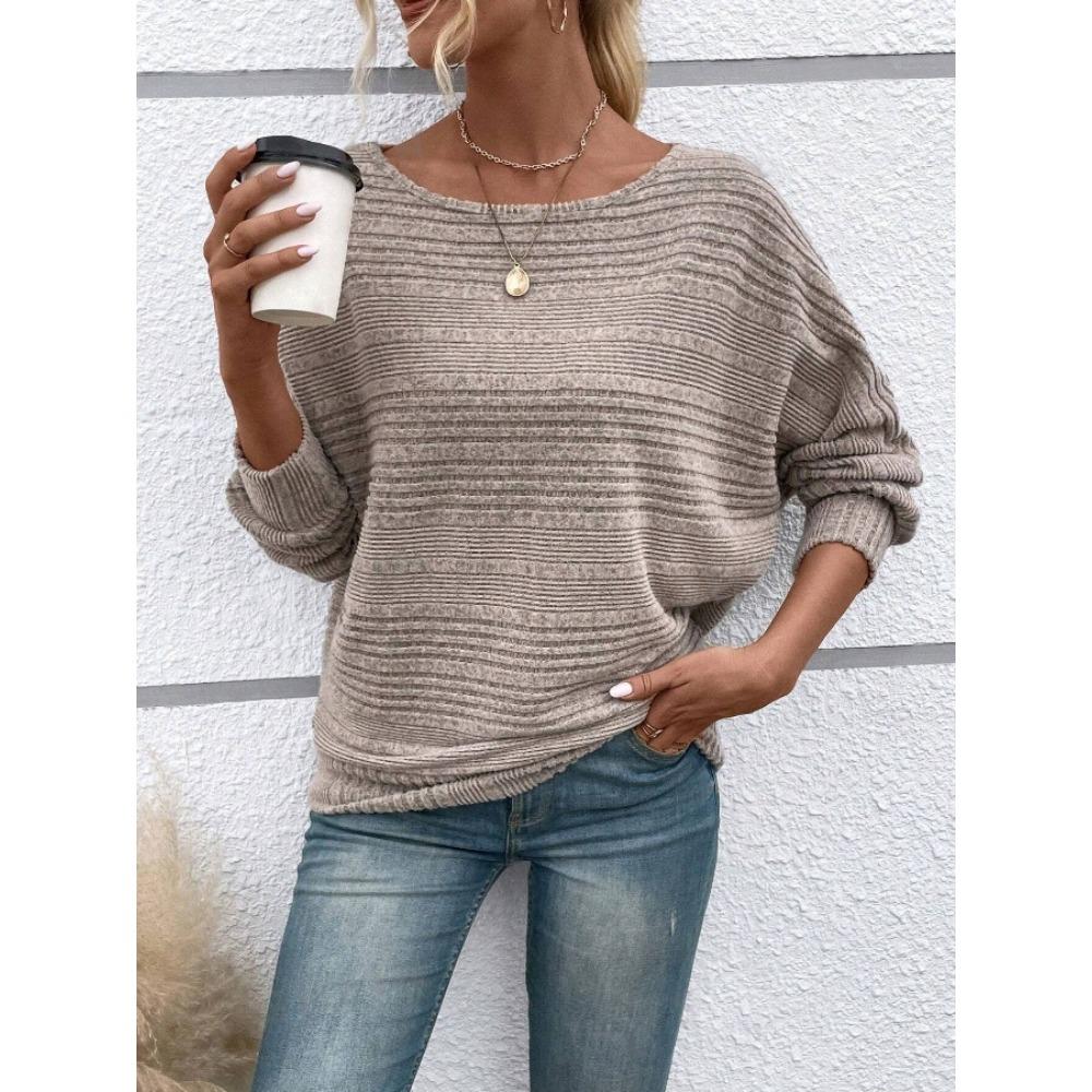 Women's Sweater Fall/Winter Casual Sweatshirt Women's Solid Color Top Long-Sleeve Crew Neck Patchwork Pullover T-Shirt