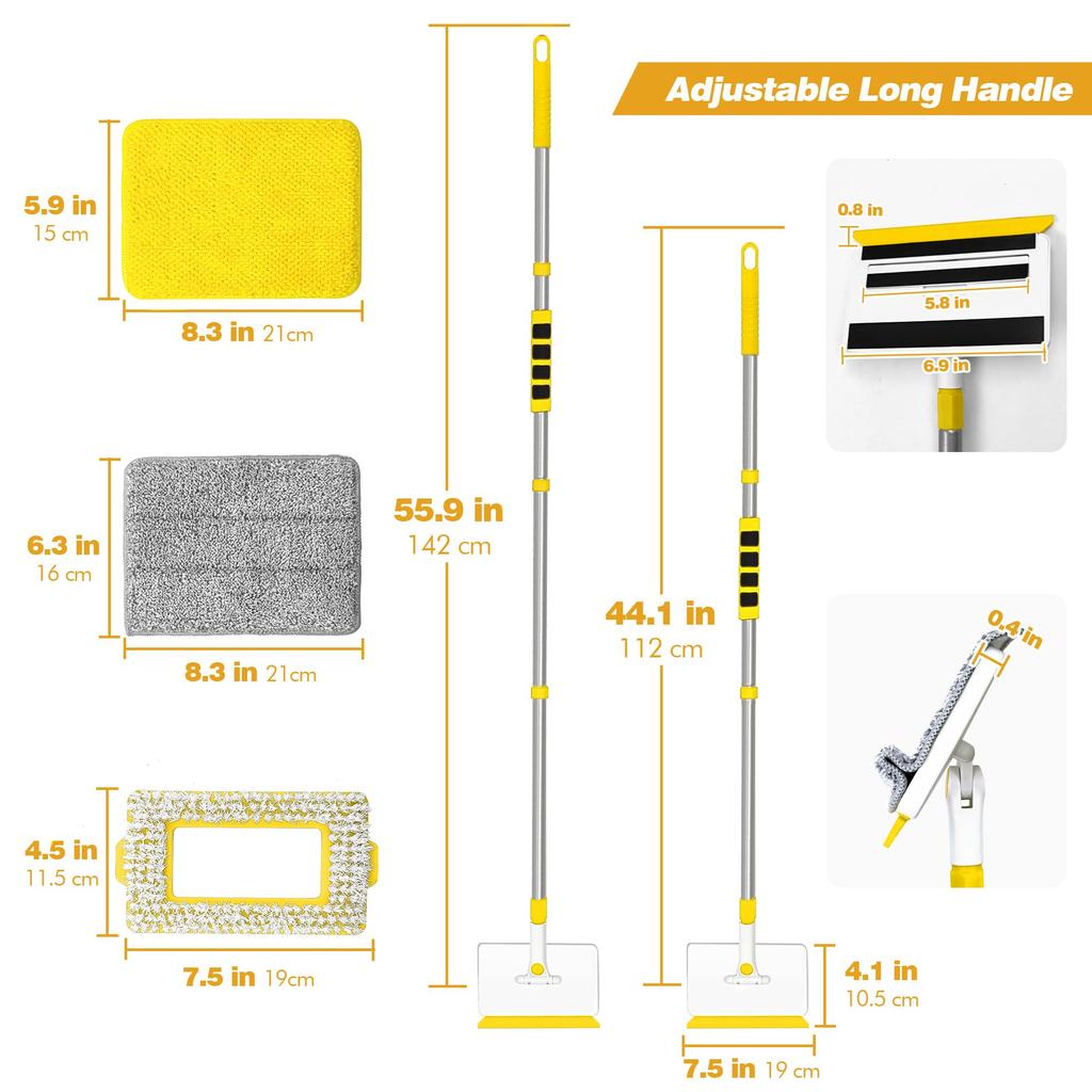 JEHONN Bath Cleaning Adjustable Length 112cm Floor Mop Brush for Cleaning and Terraces and Brush, - 142cm, 4-in-1 Bathrooms, Bathtubs, Walls, Floors,