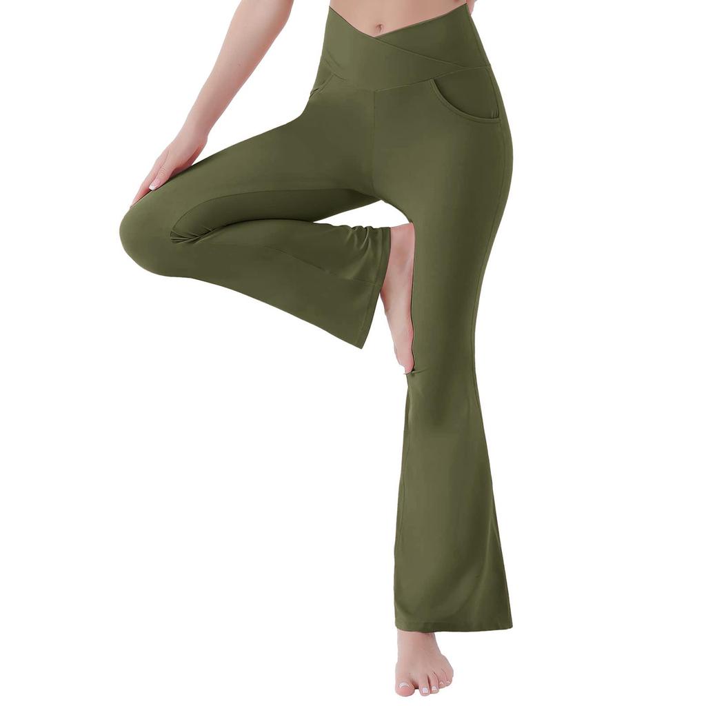 Women's Cross Waist Yoga Flare Pants - High Waist, Hip-Lifting, Abdomen Control, Elastic Wide-Leg Athletic Wear