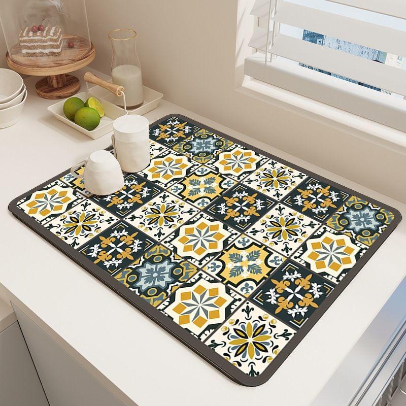 A Bohemian-style Drying Mat Super Absorbent, Non-slip, Heat-resistant Diatomaceous Earth Countertop Mat, Suitable for Dining Tables, Coffee Machines