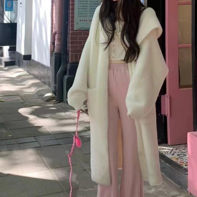 VEZFAA Женская мода Повседневный Осень Зима Однотонный Принт Длинный Рукав С Капюшоном Свитер One Size белый