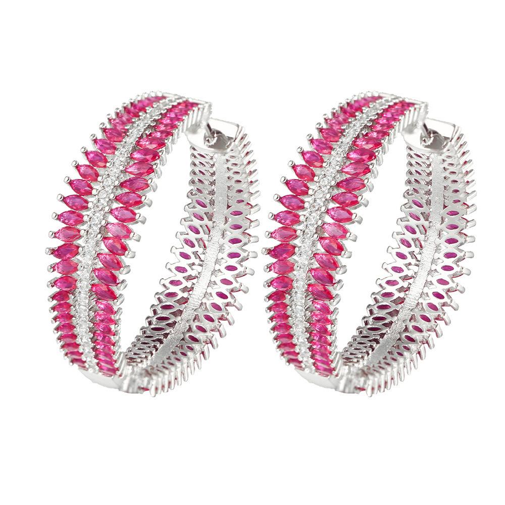 Heavy Industry Light Luxury Ruby Circle Earrings Micro-Inlaid Zircon Women'S Earrings Ear Buckles Temperament