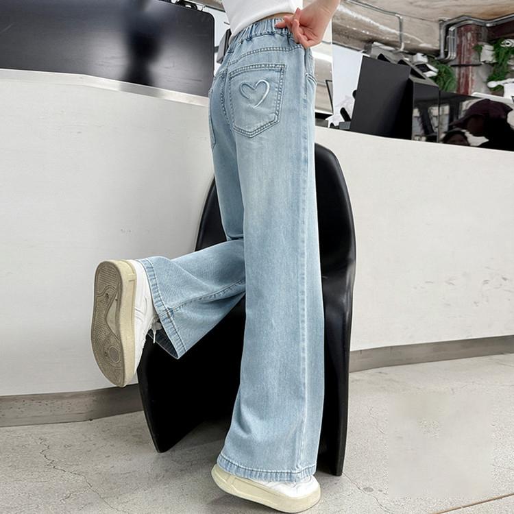 Summer Thin Girl Jeans Simple Versatile Children's Pants Loose Wide Legs Straight Tube