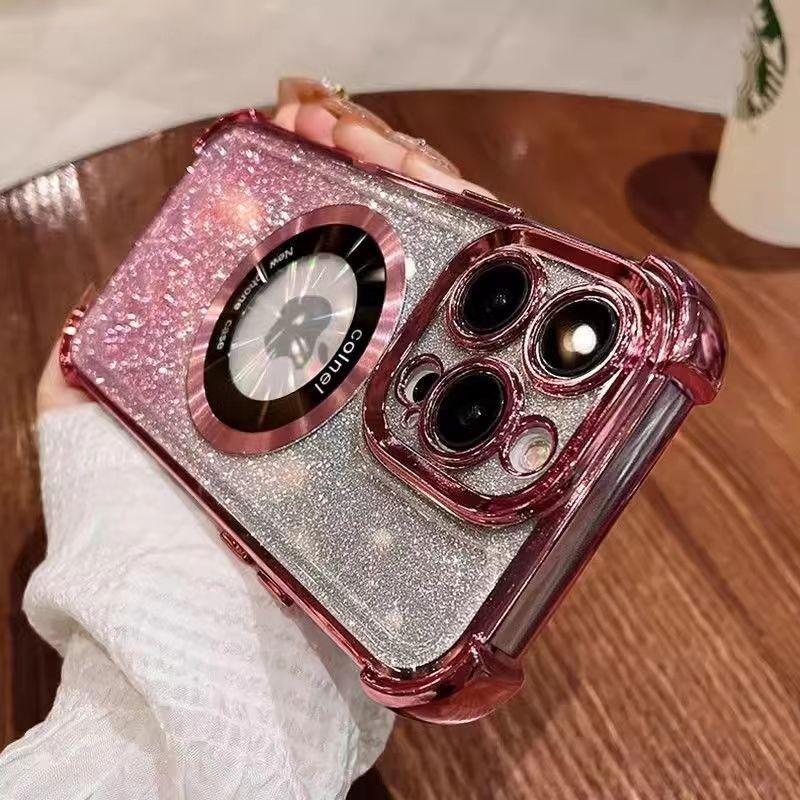 Luxury Magnetic Glitter Shockproof Phone Case For iPhone 16 15 14 13 12 11 Pro Max Plus Glass Lens Protection Acrylic Back Cover