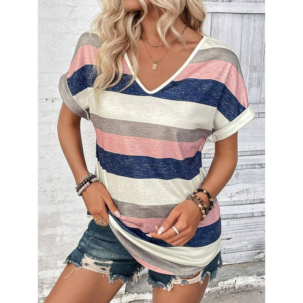 Women's T-shirt with V neck and short sleeves