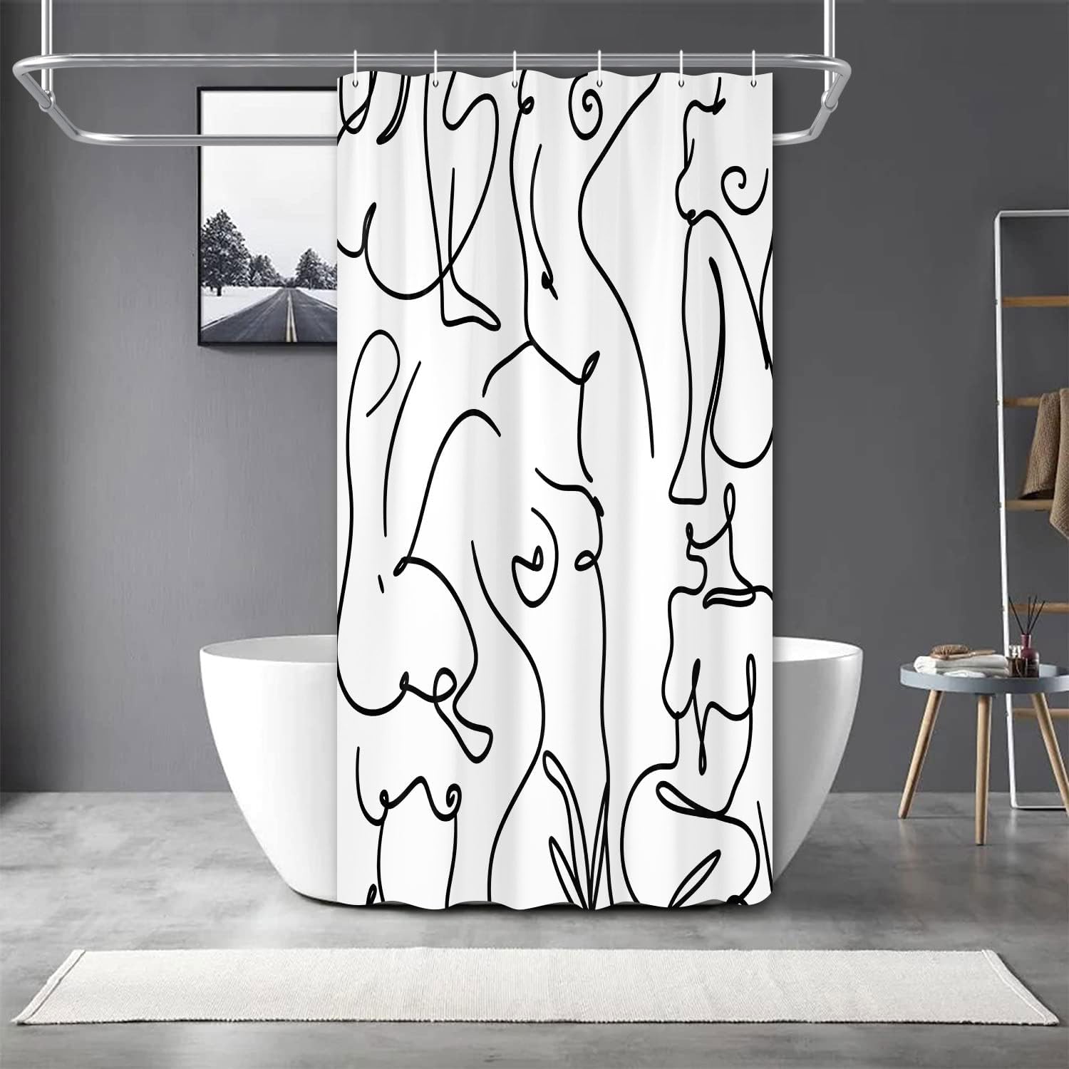 

Nude Adults Shower Curtain, Black And White Abstract Line Minimalist Nordic Style Modern Shower Curtain Sets, Boho Retro Simple W60H190(CM)-1 Pcs