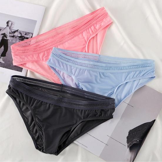 Men Briefs Mid-rise Elastic Waistband Thin Ice Silk Panties Solid Color Perspective Breathable Comfortable Fit Underwear