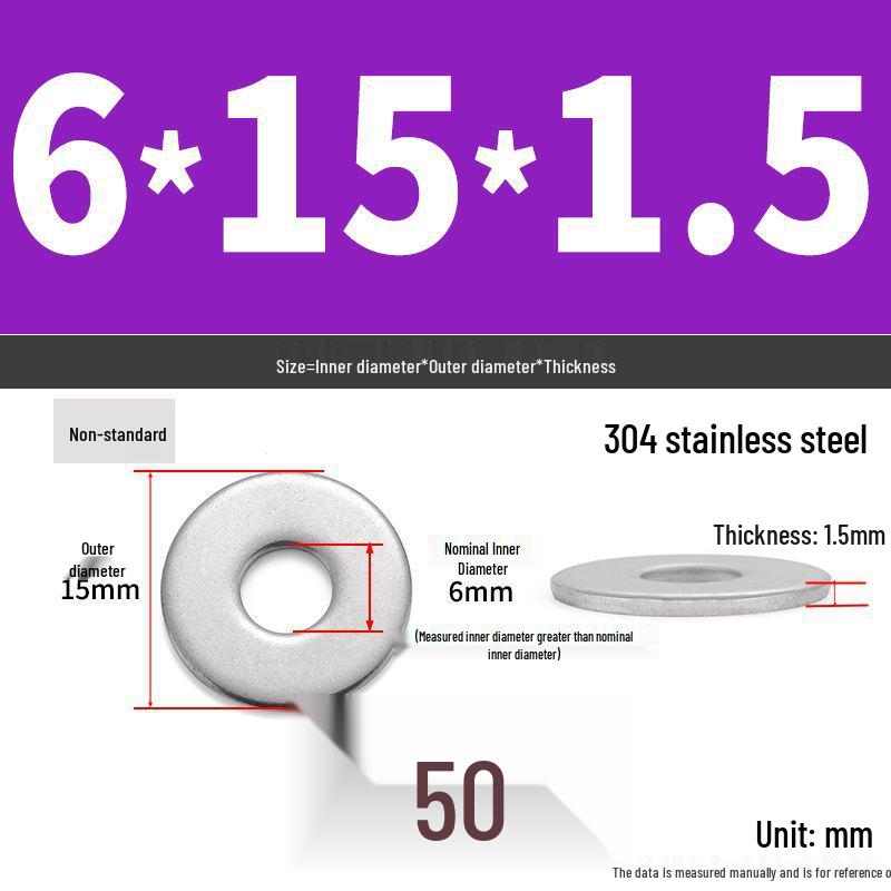 304 Stainless Steel Thickened Flat Washer Ring - Various Sizes (M1.6-M22)