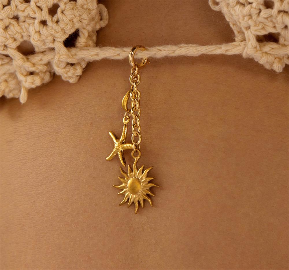 Ciondolo Charm Bikini in Acciaio Inossidabile Boemo per Donna Sole Stella Marina Conchiglia Clip Accessori Costumi da Bagno Spiaggia