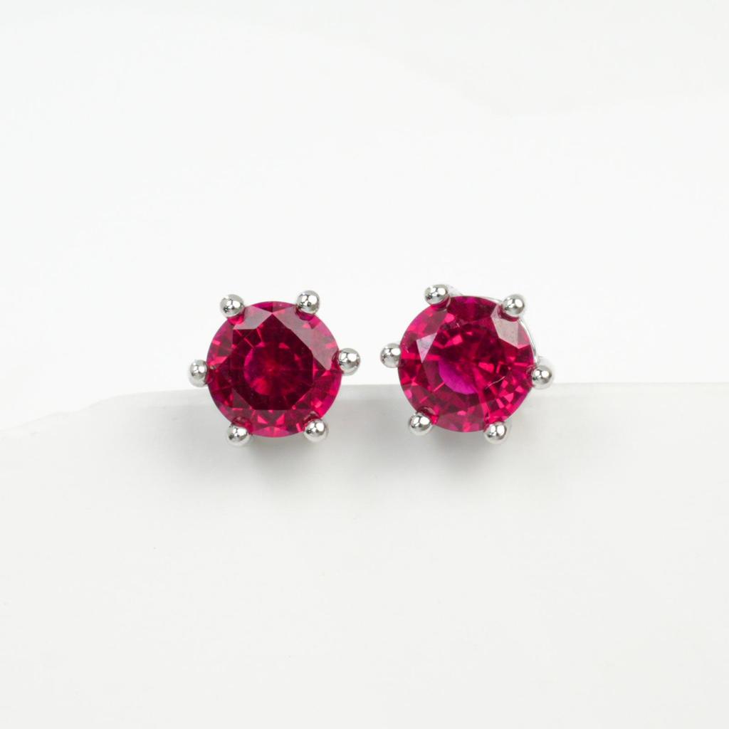 Zhou Hengfu S925 Sterling Silver Cultured Ruby Luxury Retro Gem Earrings for Women.