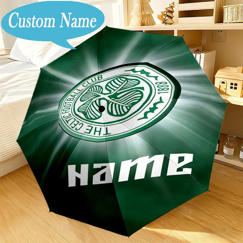 Custom Name Umbrella Celtic Football Crest Umbrella 8-Frame for Travel, Camping, Casual Lightweight Portable, Essential for Family Gifts