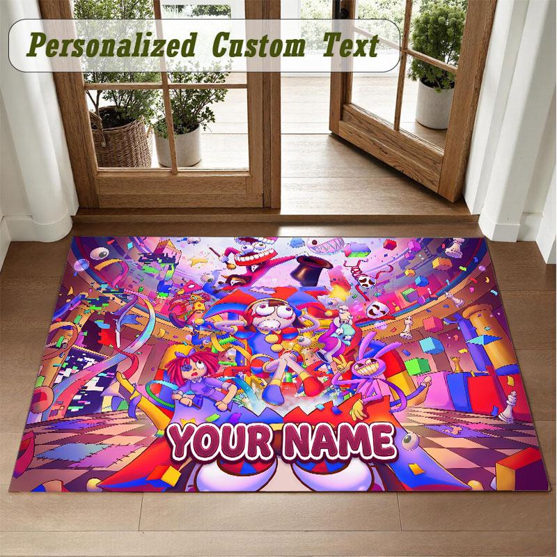 Crystal Velvet Square Rug Custom NameThe Amazing Digital Circus Pattern Non Slip Home Floor Decor Rug