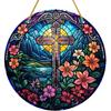 Yafuidil Acrylic Hanging - 1Pcs Wreath Cross Theme Round Stained Acrylic Hanging Ornament Window Hanging for Indoor Outdoor Decor, Garden Decoration