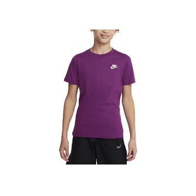 Sportswear Letter Logo Round Neck Casual Pullover Short Sleeve T-Shirt Kids Tops Tech-Purple AR5254-504