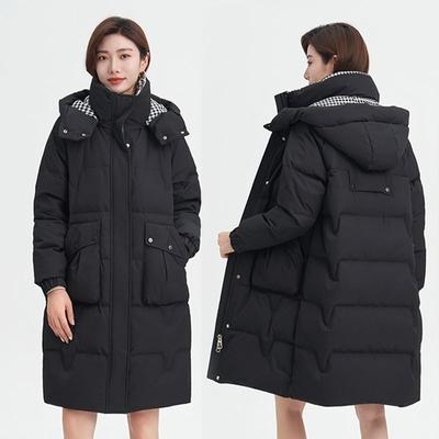 Damen Herbst und Winter Übergröße Verdickt und Gepolstert Mittellang Kragen Kapuzenmantel Schlank Reißverschluss Abschnitt Warme Jacke