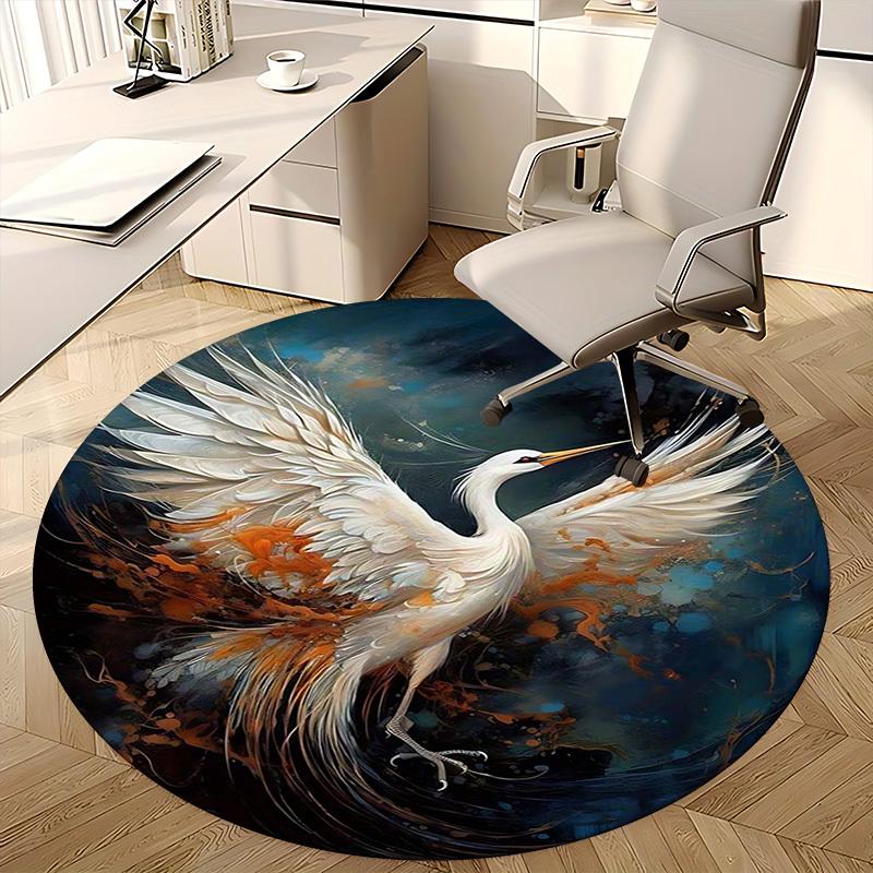 1pc Fantasy Crane Round Carpet Anime Design Office Chair Mat, Non Slip Rug for Home Decor, Gift, Office, Living Room, Bedroom