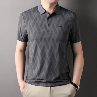 Camiseta masculina de manga curta de seda Mulberry para homens, camisa polo de meia-idade com seção fina de lapela