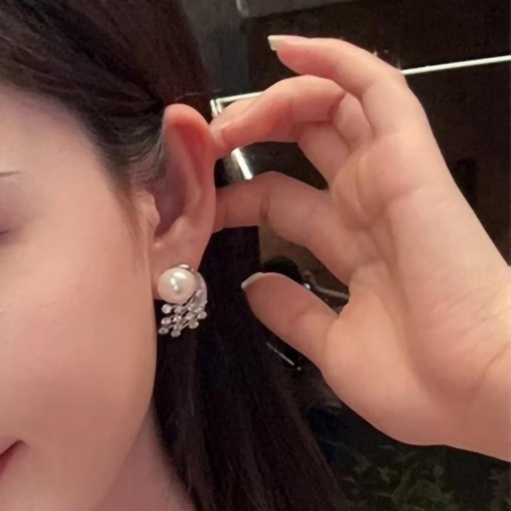Pearl and Sparkling Cascade Stud Earrings for Women