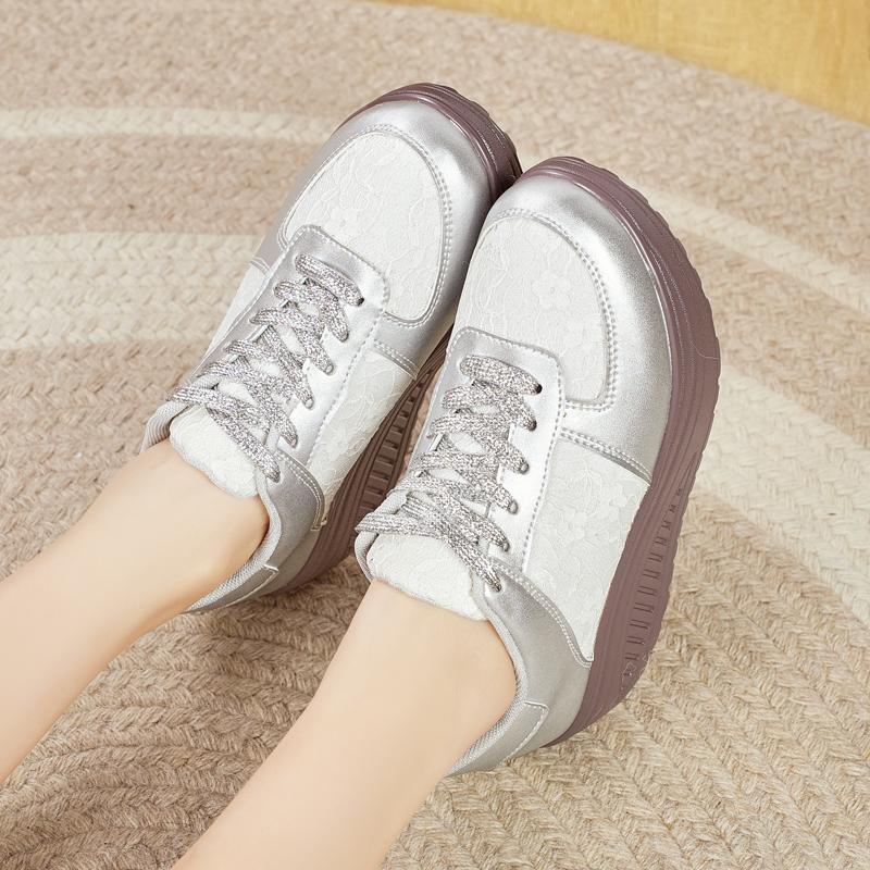 Fashion Fashion Ladies Women'S Shoes Sport Sequins Wedges Shoes Shake Silver Comfortable Sport Jogging Tennis Lace-Up Running Sneakers