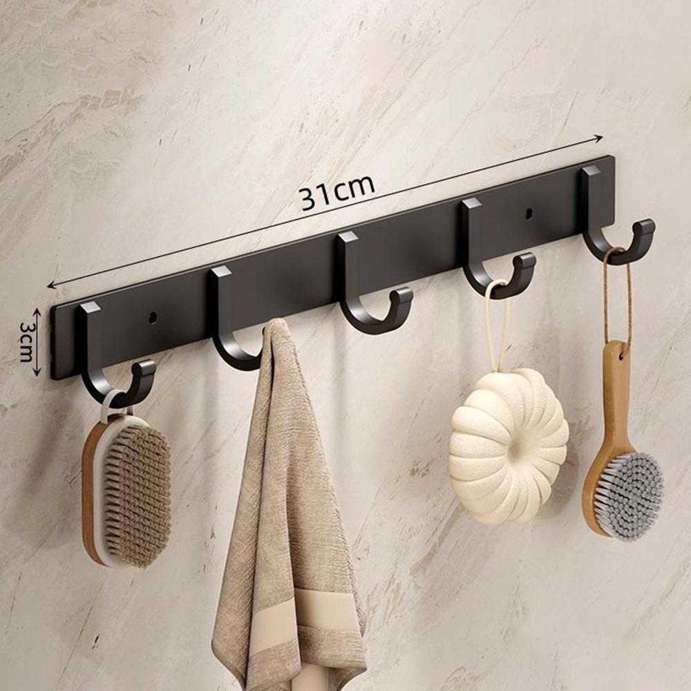 Aluminum Alloy Wall Mounted Hook Rack Strong Adhesive Space Saving Towel Rack Hook Heavy Duty Load Bearing 3-8 Hooks