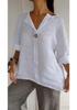 2025 European Summer V-Neck Cotton Linen Women's T-shirt