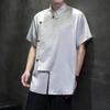 2025 Men Chinese Style Shirts Men Cross Collar Design Solid Simple Shirts Casual Streetwear Male Short Sleeved Blouse