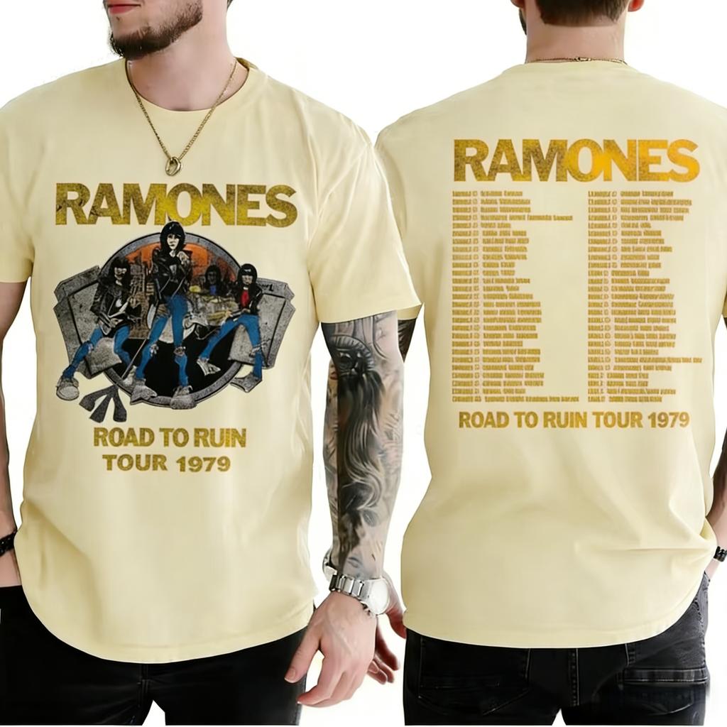 Crew Neck T  Shirt with Punk Rock Creative  Inspired Graphic Featur Ramones Tour Art for Music Enthusiasts Hip Hop Streetwear