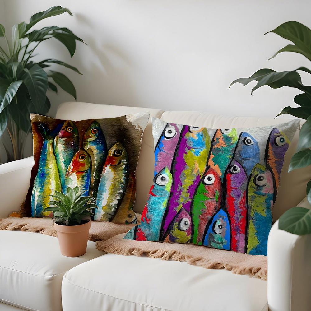 Colorful Sardine Lobster Pillow Case Living Room Sofa Decorative Cushion Cover Simple Household Light Luxury Printed Pillow