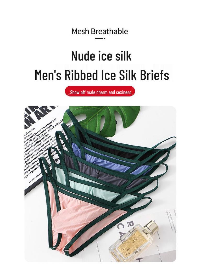 Síťované pánské prodyšné letní slipy z ledového hedvábí - Průhledné a tenké trojúhelníkové spodní prádlo