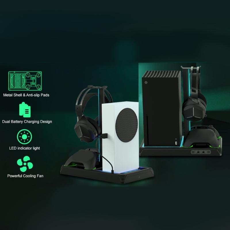 Cooling Fan for Game Machine Cooling Stand with LED Indicator,2 Controller Charging Stand Dock