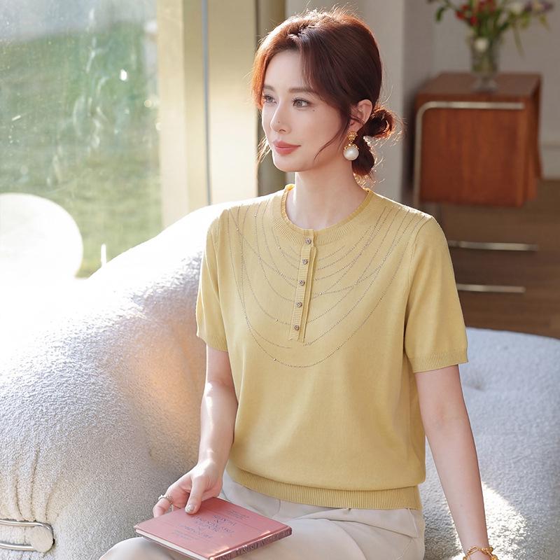 Mother's Day 2026 Ice Silk Short-Sleeve Blouse - New Style, Lightweight Knit for Middle-Aged & Elderly Women