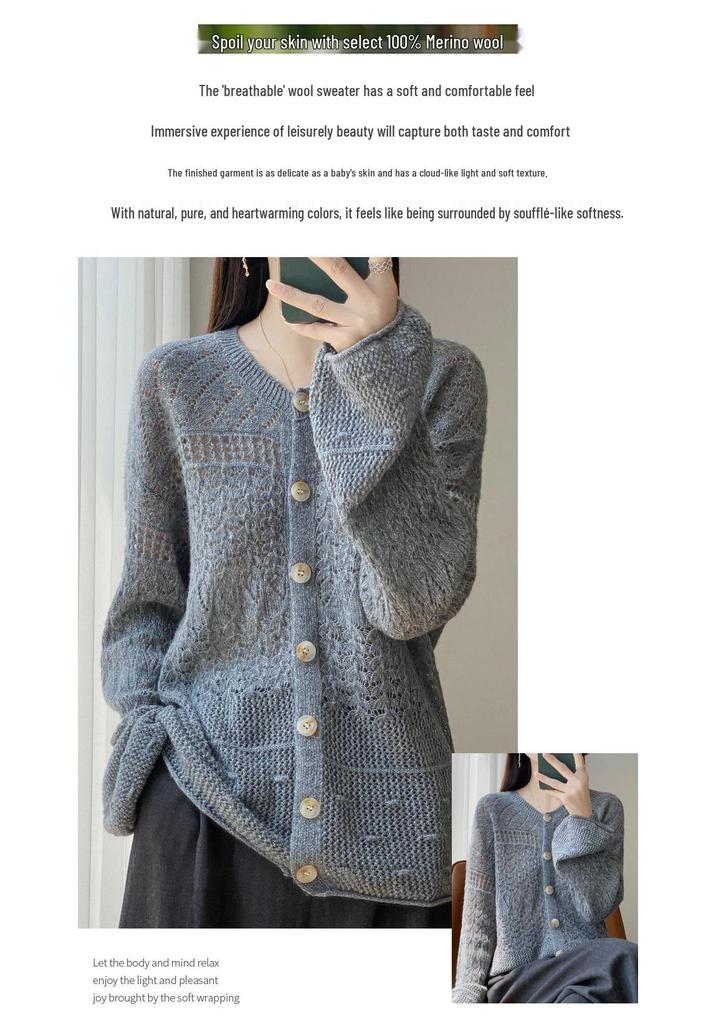 100% Pure Wool Sequin Knit Cardigan - Women’s Autumn/Winter Shiny, Loose-Fit Outerwear