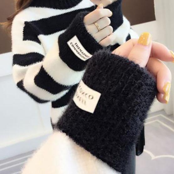WTEMPO Mink Fleece Half Turtleneck Gensere Dame Høst Vinter Tykke Løse Gensere Stor Størrelse Tilfeldig Bunn Strikkede Overdeler Gensere