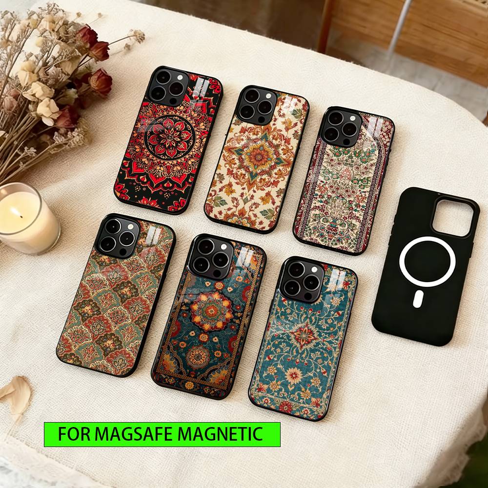 Persian Carpet Floral Pattern Phone Case For iPhone17,16,15,14,13,12,11 Plus,Pro Magnetic For Magsafe Wireless Charging