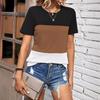 T-shirt da Donna Estive a Girocollo con Stampa Color Block 3D alla Moda Casual a Maniche Corte
