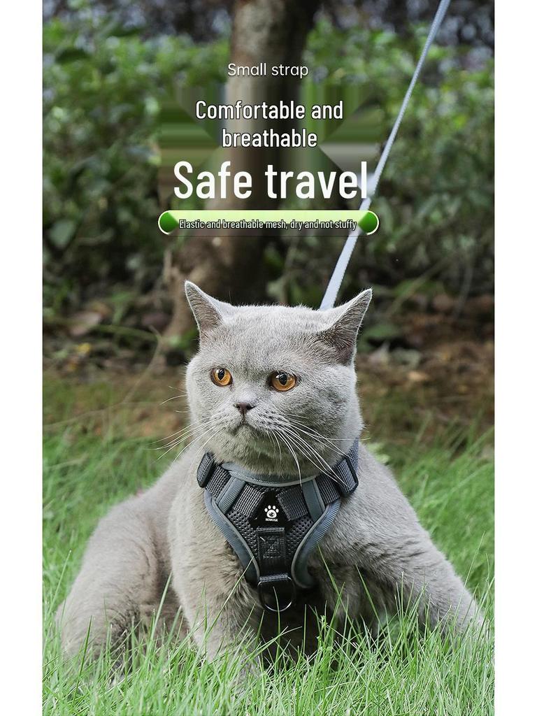 Reflective Vest-Style Cat Leash & Breathable Harness for Small/Medium Pets